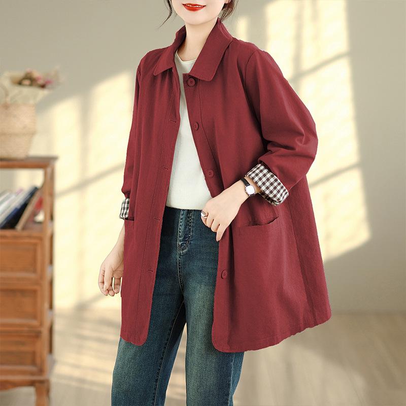 Women's Mid-Length Trench Coat - 2025 Autumn/Winter Korean Style, Casual & Versatile Literary Design
