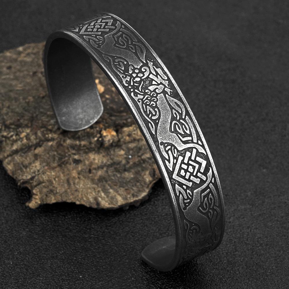 Severský vikingský náramek s dvojitým vlkem - Pánský náramek z nerezové oceli v retro designu