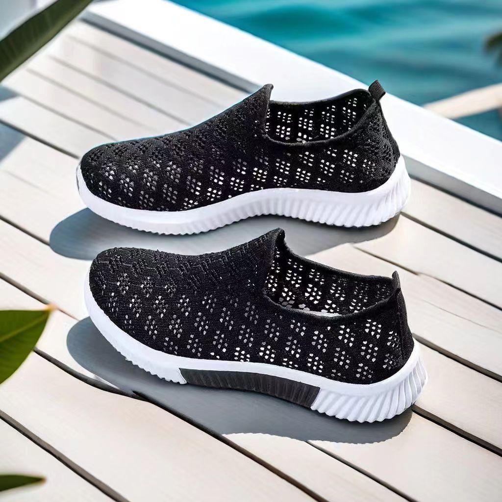 Summercloth Shoes Women's Mesh Mother Shoes Breathable Casual Shoes Soft Sole Non-slip Mesh Shoes Flat Heel One Pedal