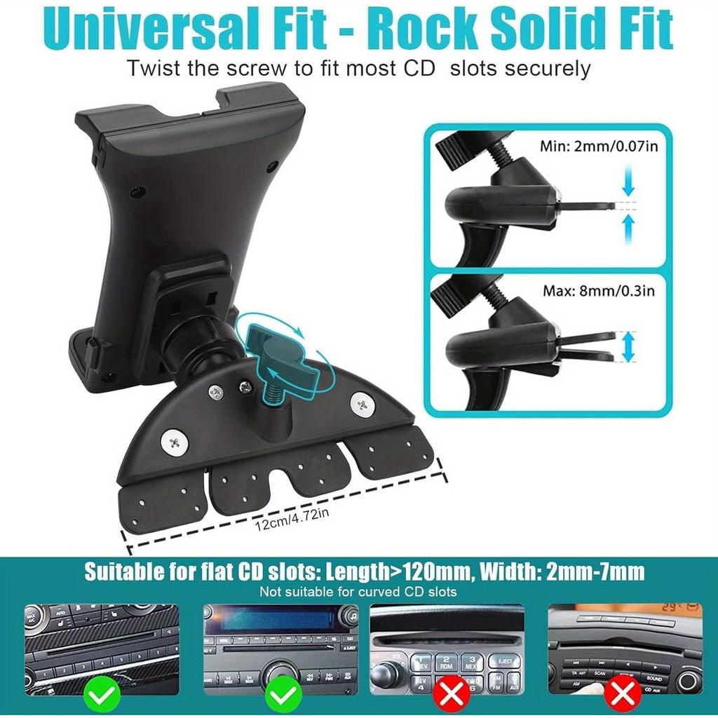 Car Phone Holder for CD Slot 4-11 In, Universal 360° Rotating CD Slot Tablet Mount Car Stand Compatible with Galaxy Tab