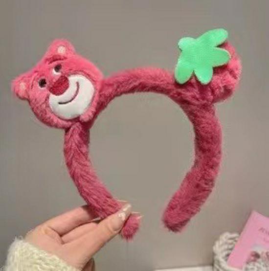 Strawberry Bear Plush Headband - Non-slip Cute Cartoon Hair Clip for Girls