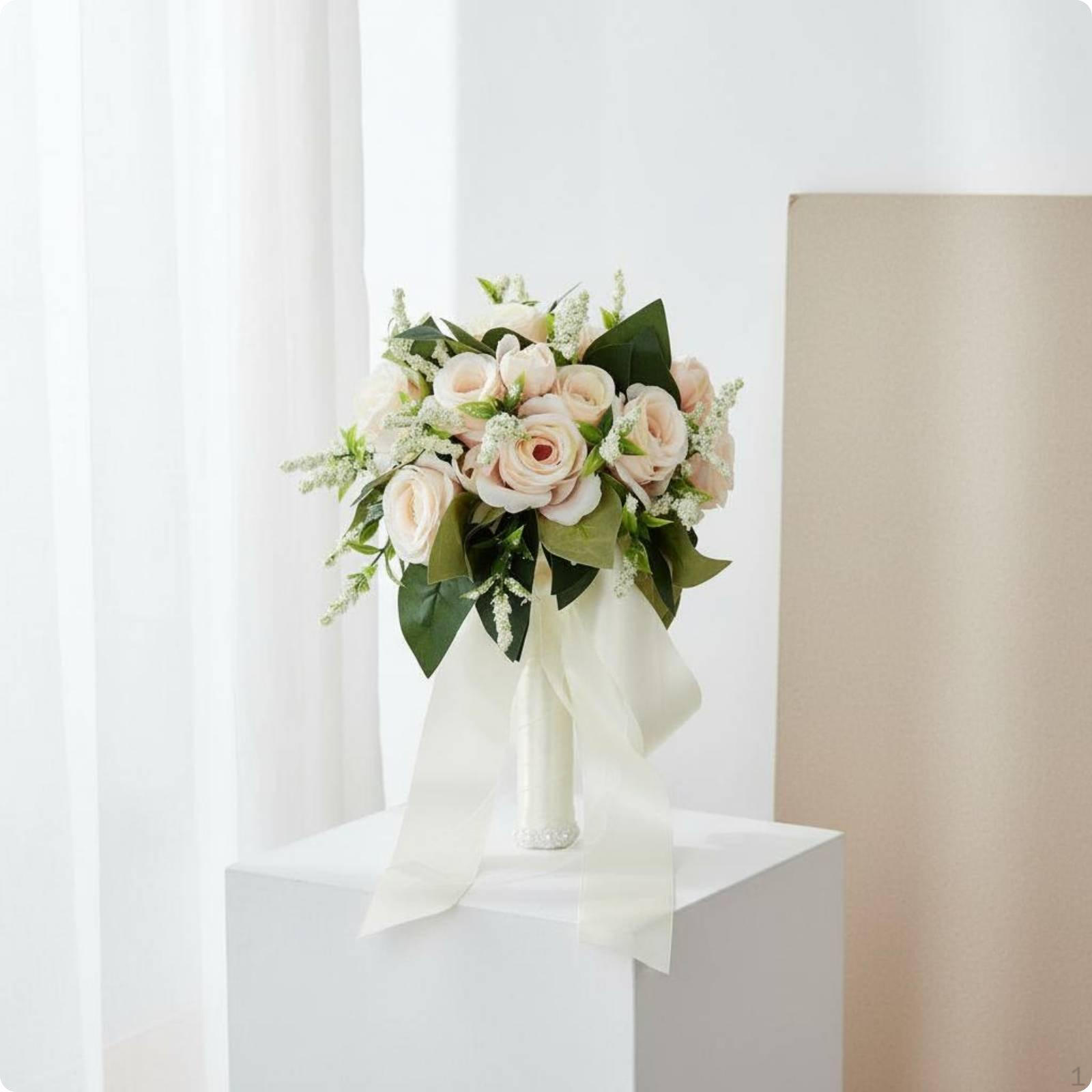 Wedding Flower Bouquet Photo Prop Artificial Cluster Realistic Design Floral Decoration for Peach Pink