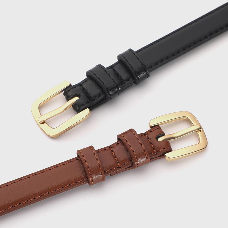 Women'S Belt With Fine Matching Western Pants 2Cm Wide Pu Leather Metal Buckle Belt Simple Versatile Decoration