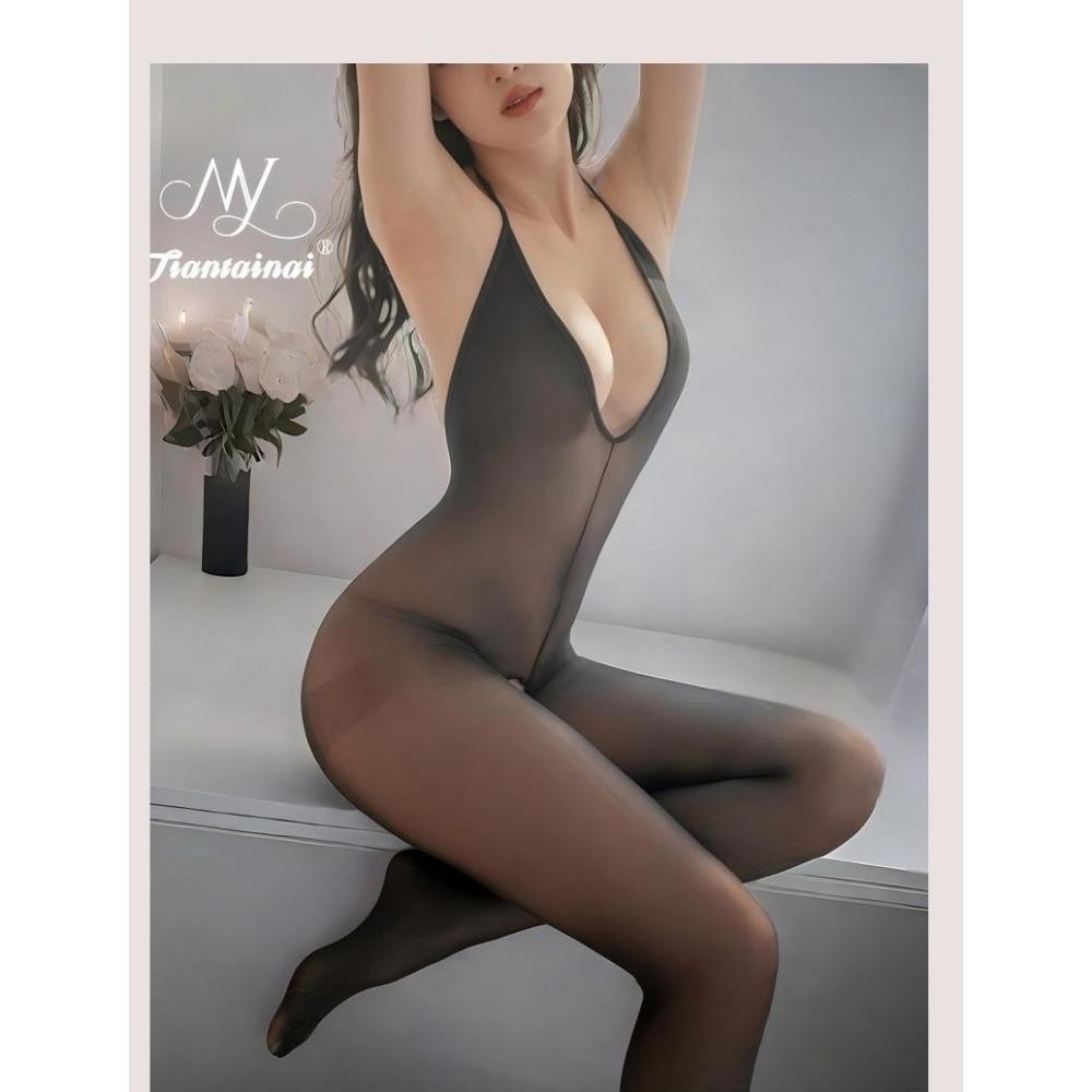 Sex Underwear Sexy Low-cut Neck Stockings Onesie Set Open Crotch Passion Seduction Perverted Hand-torn Socks Women