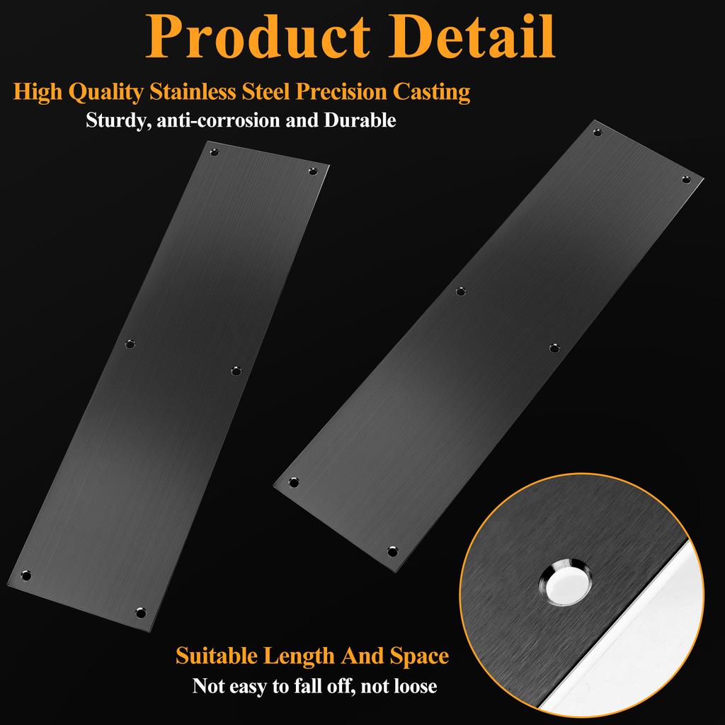 2Pcs Push Door Plate 11.5X3 Stainless Steel Door Push Plate Door Kick Plate,Brushed Doorplate Door Proection Metal Plate