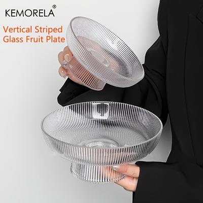 KEMORELA Hammered Glass Fruit Bowl Large Capacity Vertical Stripe Design for Restaurants Cakes And Snacks Elegant Serving Bowl