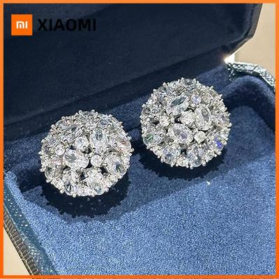 Huitan Aesthetic Bouquet Design Women Stud Earrings Full Sparkling Round CZ Elegant Wedding Engagement Accessories Chic Jewelry