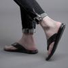 2801 Men'S Leather Flip-Flops Shoes Summer Toe Flat Bottom Outdoor Embossed Cowhide Surface Casual Sandals Cool Slippers