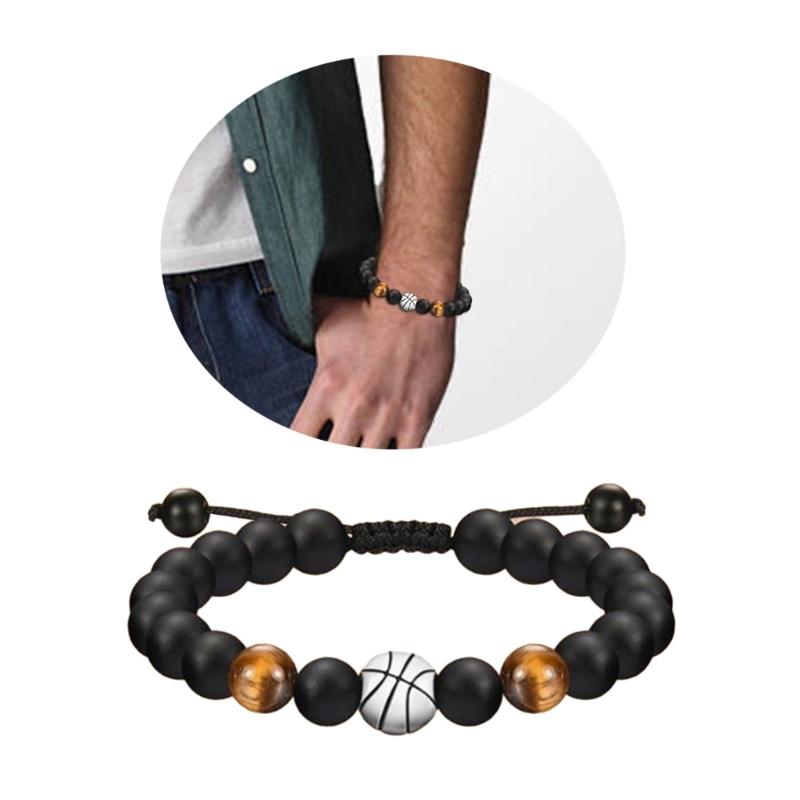 Handcrafted Beaded Bracelet Minimalist Black Handchain with Ball Pendant Versatile Sports Jewelry for All Occasions