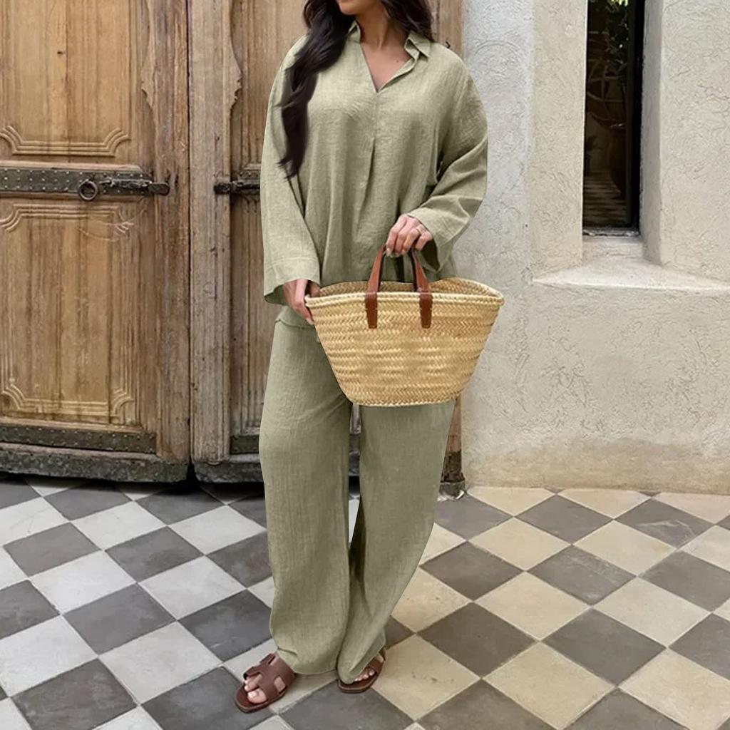 2-teiliges Damen-Outfit-Set, gerüschtes Kurzarm-Oberteil, Hose mit weitem Bein, Trainingsanzug-Sets