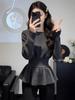 Plus Size Ruffled Knit Sweater for Women - Slimming, Waist-Cinched Design for Autumn/Winter