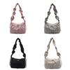 Nylon Shoulder Bag For Women With Drawstring Closure And Wrinkled Design For Daily Casual Wear