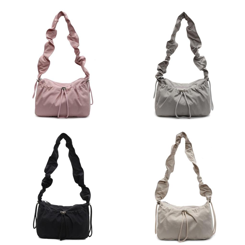 Nylon Shoulder Bag For Women With Drawstring Closure And Wrinkled Design For Daily Casual Wear