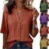 Womens V Neck Button Down Blouse Lightweight Loose Fit Half Sleeve Casual Shirt with Lapel Collar for Everyday Wear