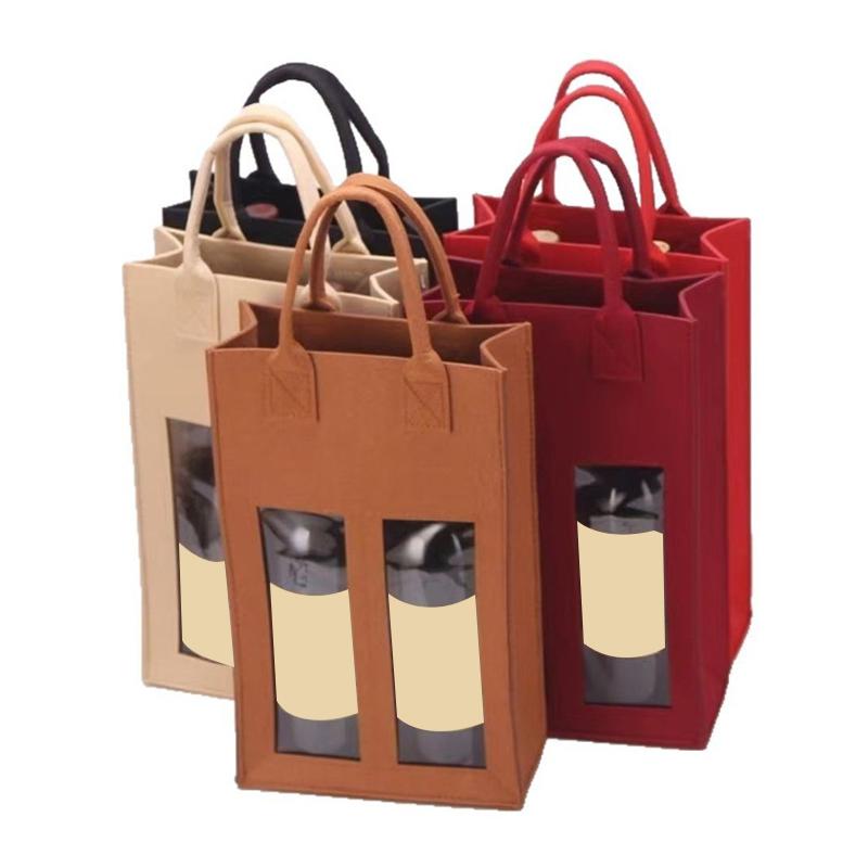 1Pcs Double Bottle Champagne Package Bags Wedding Favors For Guests  Felt Red Wine Handbag Wine Gift Box With Window