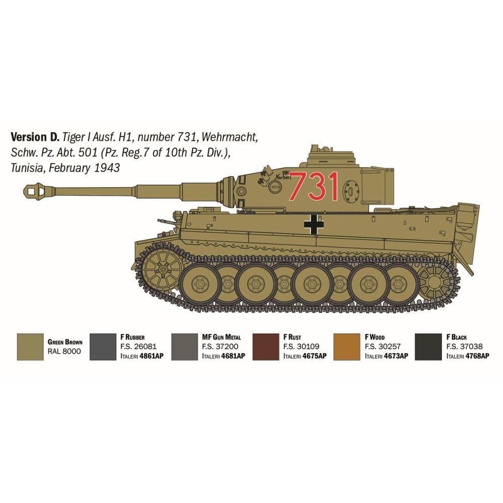 Italeri 1/35 WW2 German Pz.Kpfw.VI Tiger I Tank E/H1 Plastic Model Kit IT6767