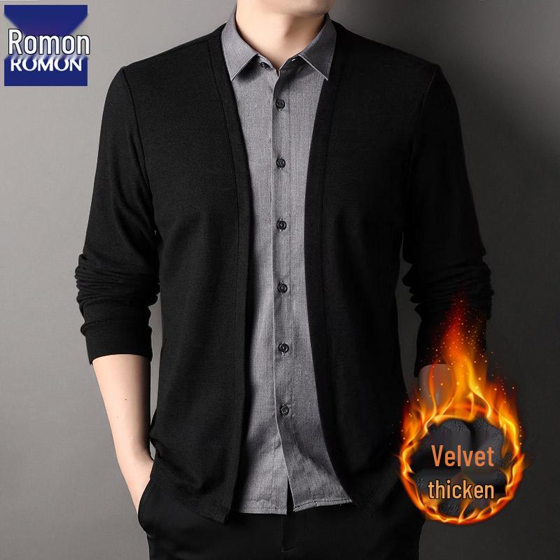 

Romon Men s Knit Sweater: Two-Piece Fake, Casual Cardigan with Shirt Collar, Long Sleeve for Spring/Autumn. L/170 for 120-135 jin