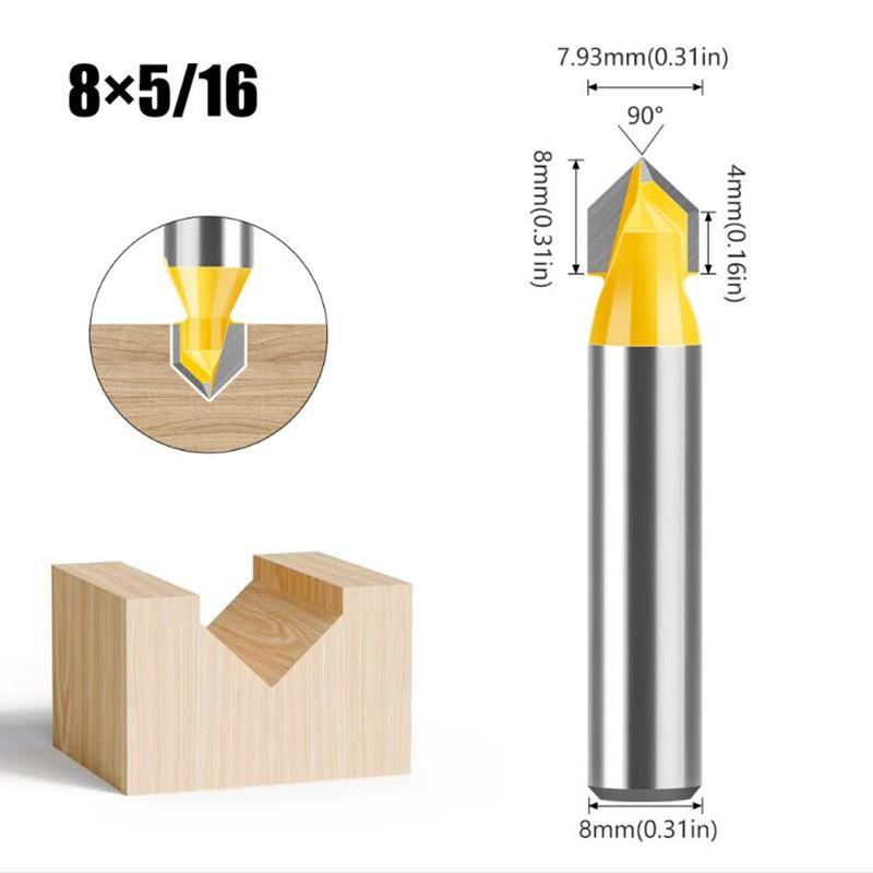 8mm Shank 90 Degree V Groove Template V-Groove V Grooving Router Bit Cleaning Flush Trim Corner Round Cove Box Bits Tools