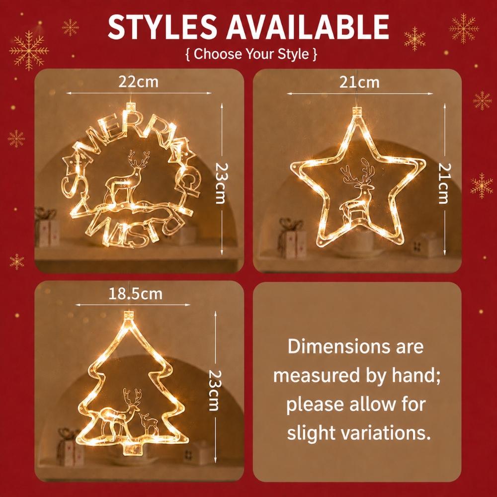 LED Kerst Zuignap Raamlicht, Werkt op Batterijen, Ster Boom Krans Hangdecoratie voor Huis Slaapkamer Winkel