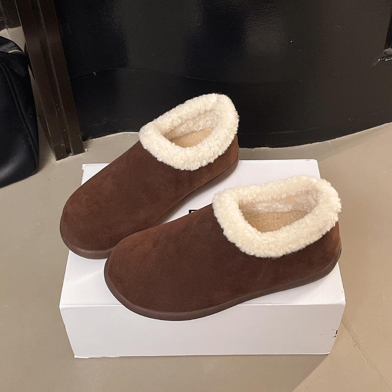 Gentle fairy wind one-word button Mao Mao shoes, new comfortable flat-bottomed velvet with skirt in autumn and winter 2025, single shoes for women