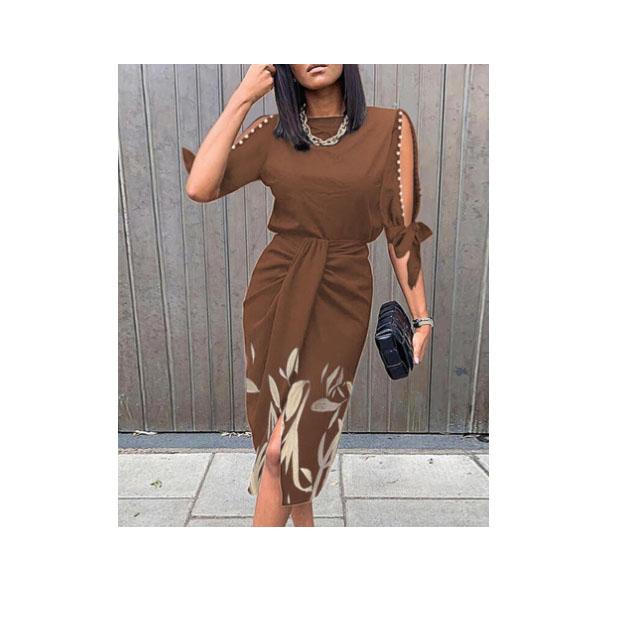 Damska sukienka z nadrukiem z rękawami do połowy długości, damska sukienka imprezowa z okrągłym dekoltem na ramię, luźna