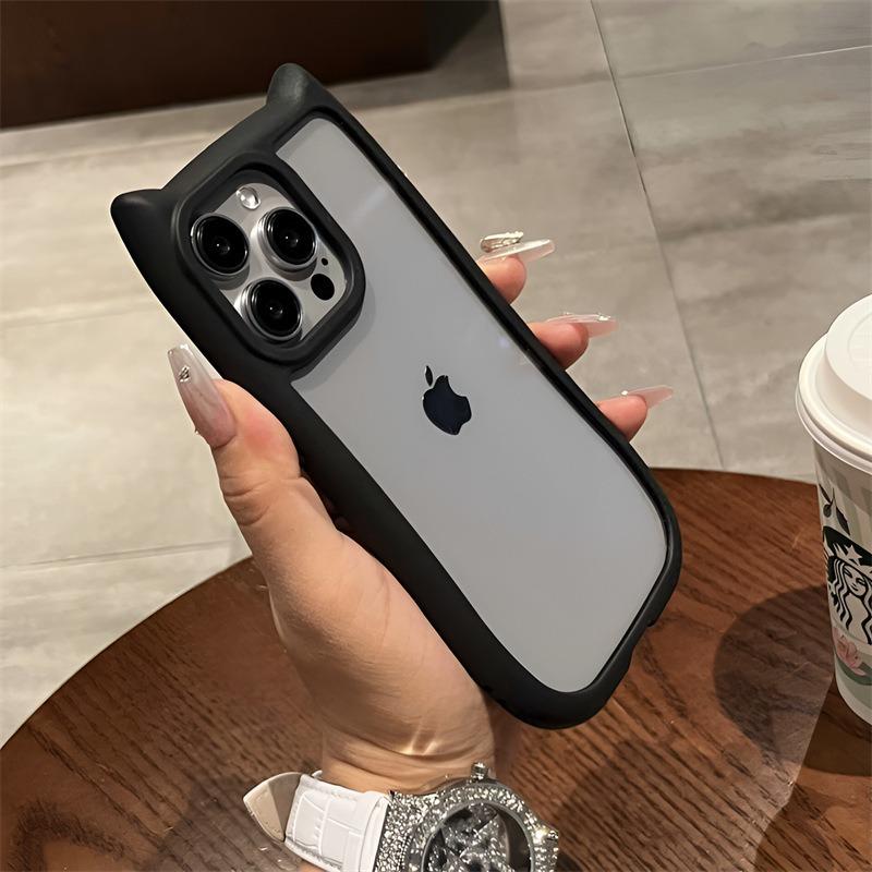 

For IPhone15 Mobile Phone Case Couple Creative Cat Ears Acrylic Tpu for Apple 14 Transparent Protective Hard Case For iPhone 17PROMAX