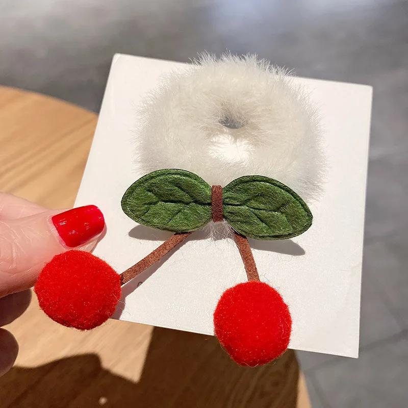 

1PC New Sweet Plush Ball Cherry Girls Kids Elastic Hair Bands Children Cute Hair Ties Princess Hair Accessories Baby Headwear