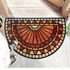American Vintage Half Round Doormat Warm Orange Geometric Mosaic Pattern Entryway Foyer Bathroom Carpet Home Decor