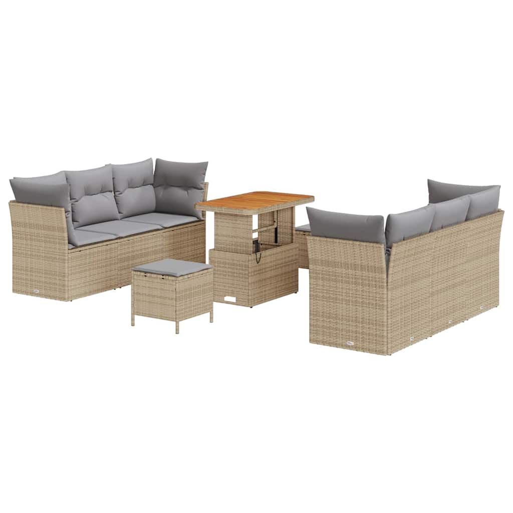 Garden Sofa Set with Cushions 9 pcs Beige Poly Rattan