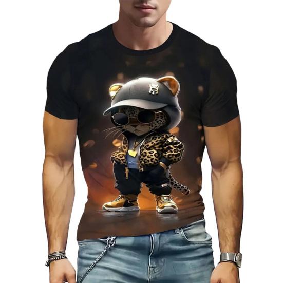 Camiseta Casual Divertida para Hombre Estampados de Animales de Dibujos Animados Camiseta Cuello Redondo Manga Corta Pullover para Uso Diario Fiesta Callejera Playa