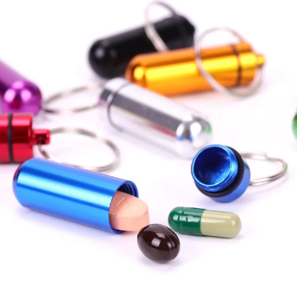 New Premuim Portable Mini Waterproof Aluminum Pill Box Cases Container Organizer Storage for Vitamin Fish Oils Keychain Earplug