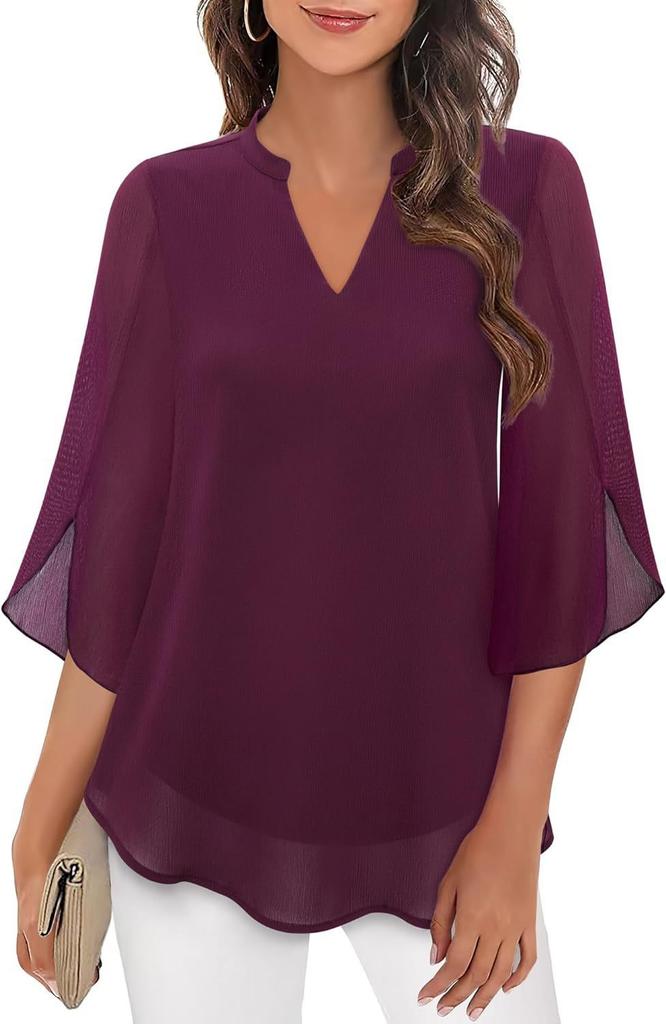 Women's Petal Sleeve Top Loose V-Neck Chiffon Shirt