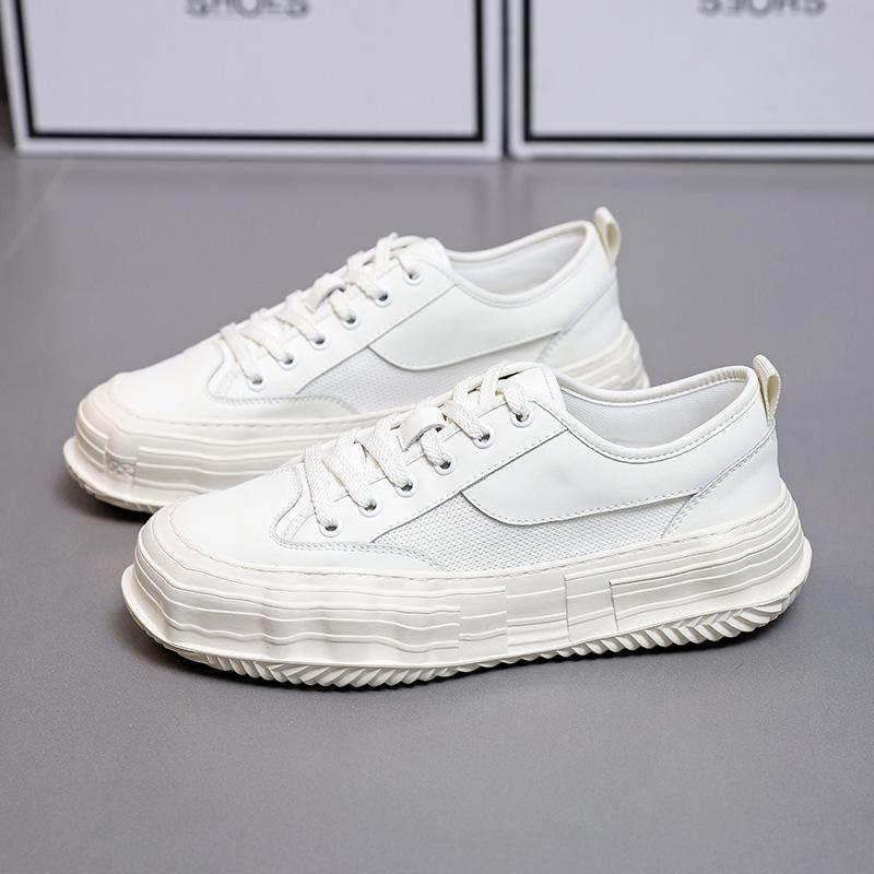 

Модные мужские повседневные туфли из мягкой дышащей кожи в корейском стиле, туфли на плоской подошве со шнуровкой, летние белые кроссовки для молодежной уличной обуви 270 белый