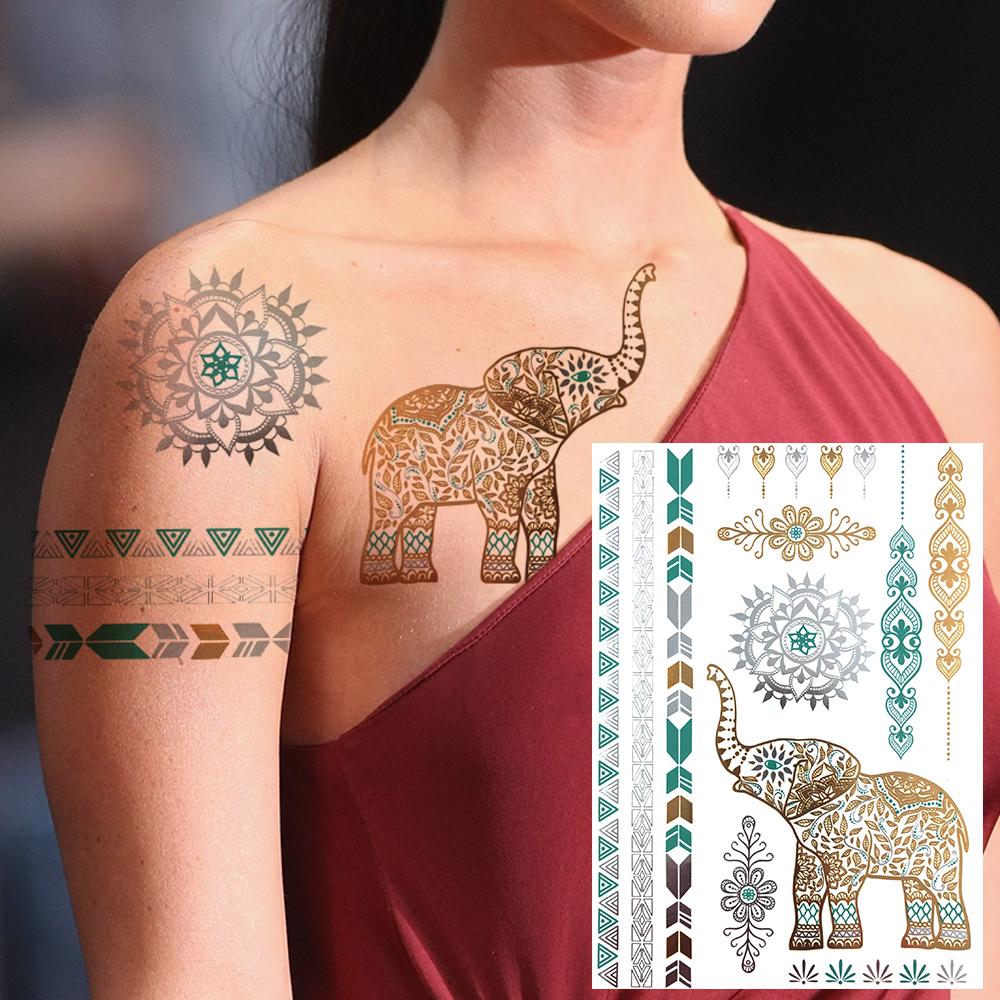 Golden Turtle Anchor Temporary Tattoo For Women Adult Realistic Compass Flower Fake Tattoo Sticker Washable Body Art Tatoo Decal