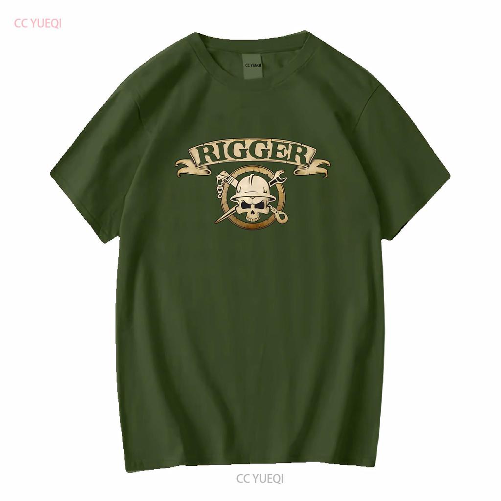 Mens rigger skull crossbones T Shirt Crane rigging short sleeve tee Hoist 2 sided Derrick riggers badge vintage Washed