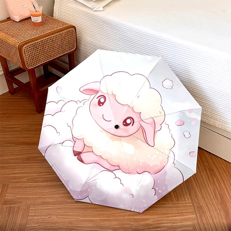 1 PC Automatic Folding Umbrella - Cute Pink Lamb Pattern, Portable & Foldable Design with 8 Ribs, Christmas Birthday Gifts