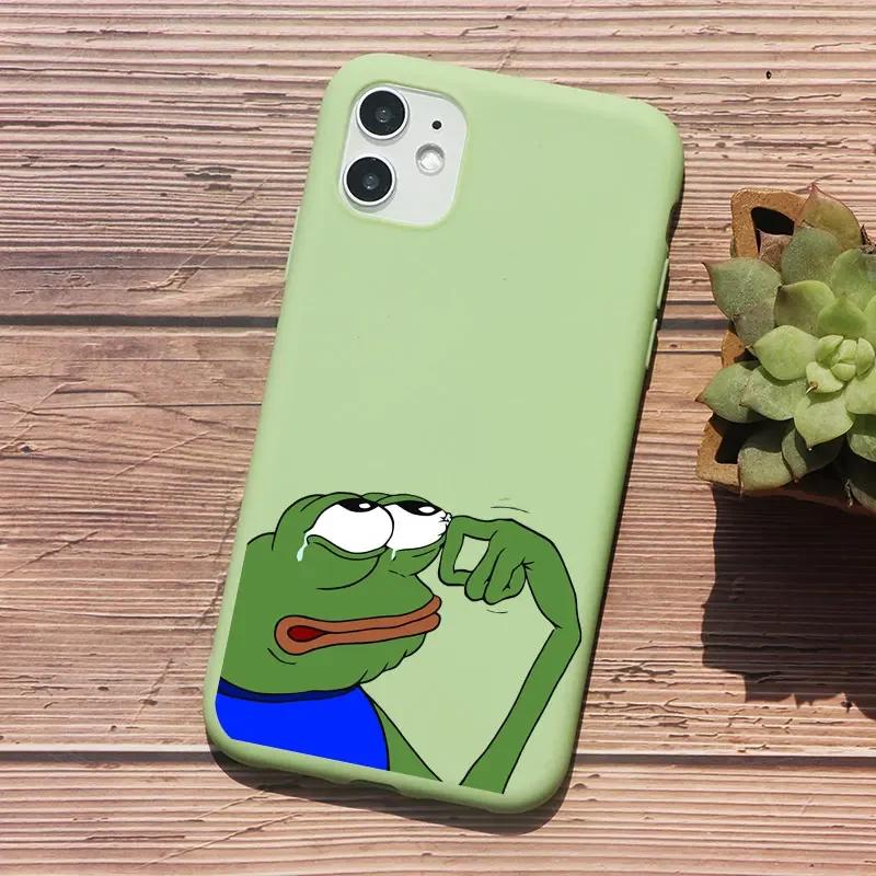 Funny Cartoon Frog Pepe Phone Case For iPhone 16 15 14 13 12 11 Pro Max Mini X XS XR SE 7 Plus Shockproof Protective Cover Shell