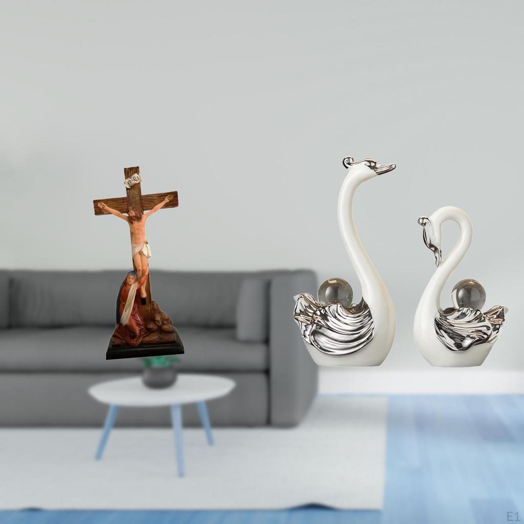 Swan Porcelain Figurine Collection Holy Religious Catholic Sculpture Mother Mary Statue Decorative