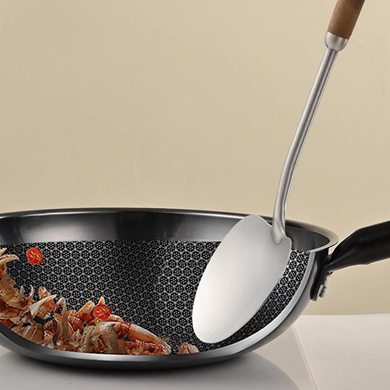 Nerezová špachtle Houbová lopatka s dřevěnou rukojetí Prodloužená vařečka Proti opaření Varná lopatka Kuchyňské náčiní