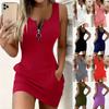 Women Zipper Bodycon Dress, Sleeveless Slim Fit Mini Dress, Sexy Fashion Summer Sundress