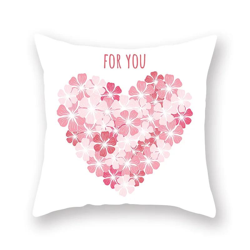 Cute Pink Red Heart Print Home Decor Pillow Sofa Cushion Cover Valentine's Day  Pillowcase