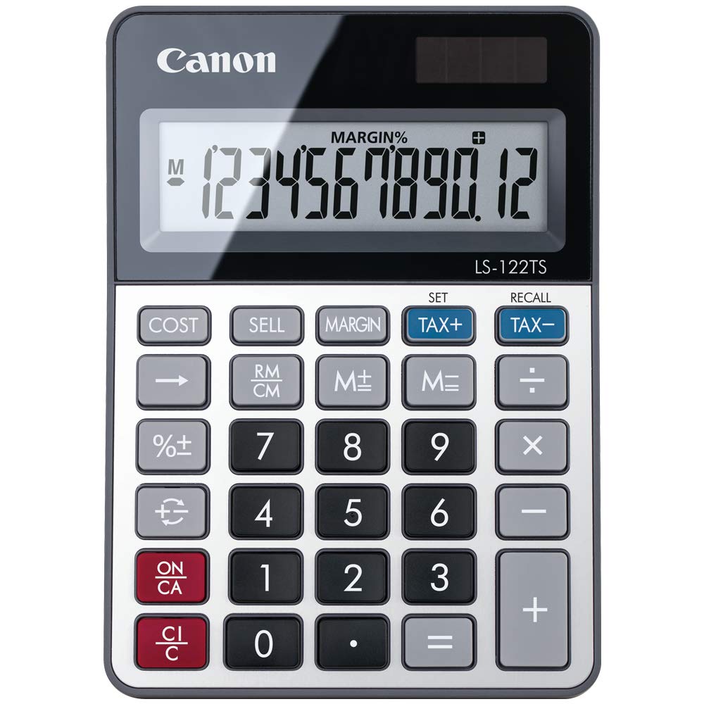 Canon Calculator Mini Desktop for Tax Home and Silver LS-122TS Solar-Powered (12-Digit, Size, Calculation, Business, Use, Telework),