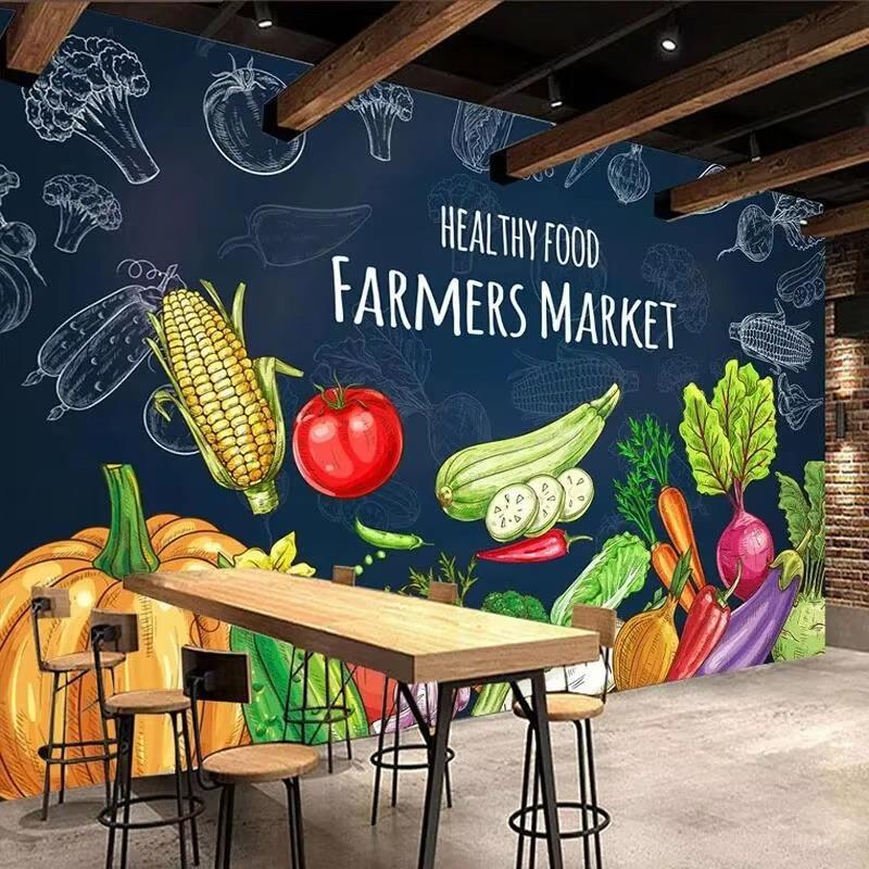 Wallpaper Hand-Painted Blackboard Creative And Vegetable Supermarket Fruit Shop Backdrop Wall Murals Home Decor