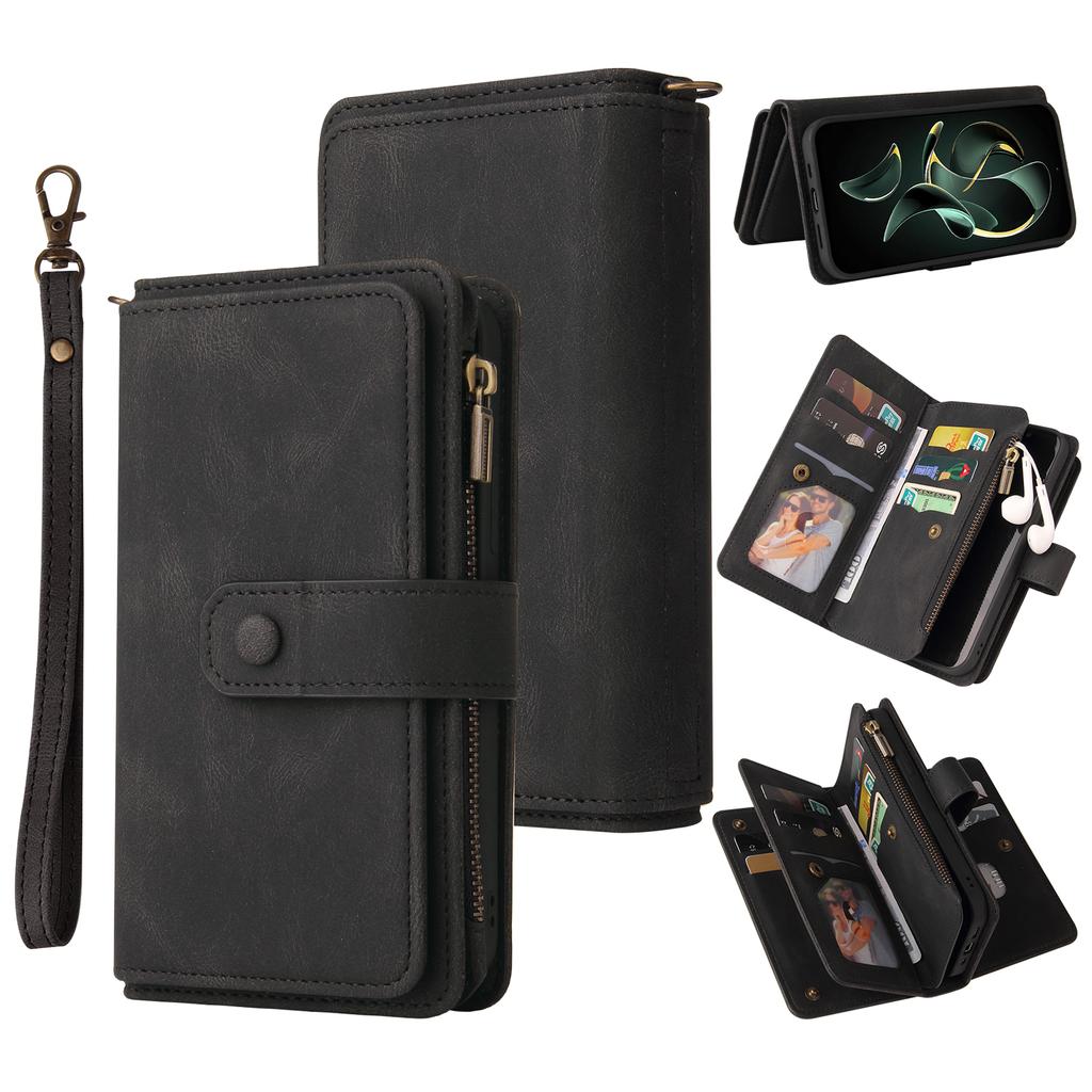 For Xiaomi 13T/13T Pro/Redmi K60 Ultra Zipper Wallet Case with 15 Card Slots and Strap Leather Phone Cover