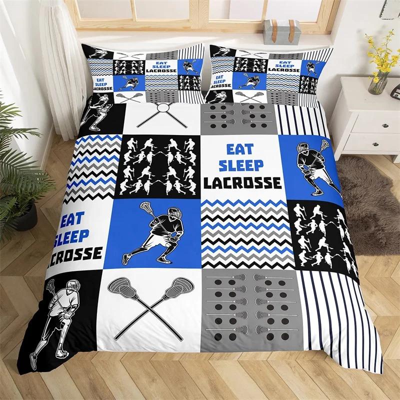 

Пододеяльник Лакросс Спортивная Тема Комплект Постельного Белья Одинарный Двуспальный Для Мальчиков Девочек Полиэстер Игрок в Лакросс Игры Комплект Пододеяльника EU Single(135x200cm)