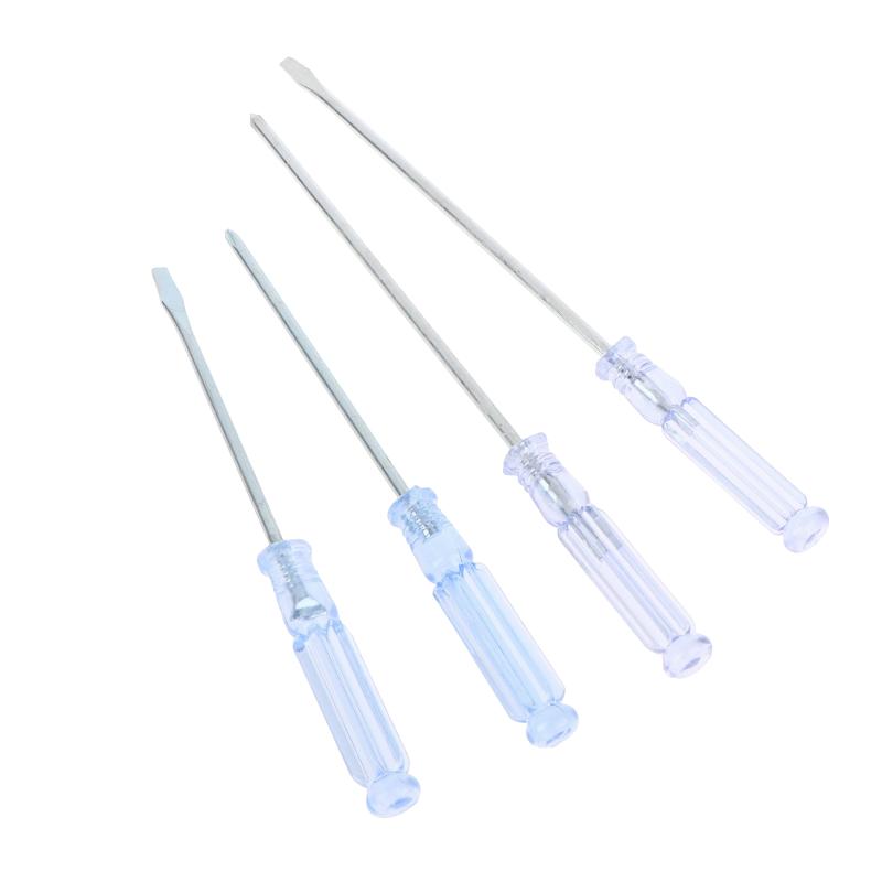 Slotted Cross Hand Screwdriver Set 4Pcs Transparent Blue Handle Manual Repair Tools for Home Garage Workshop
