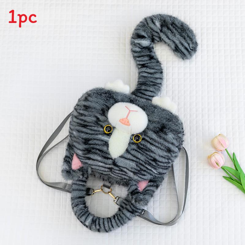 Plush Cat Cute Backpack With Tail Design Tote Bag Suitable For Daily Commuting