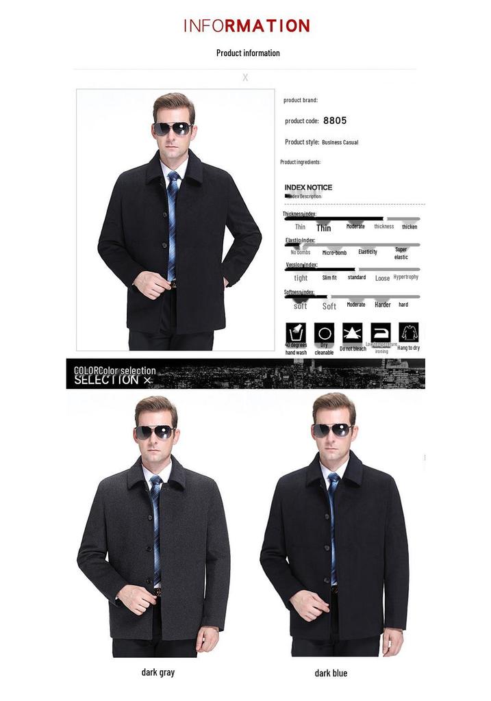 2024 Autumn/Winter Men's Wool Lapel Jacket for Middle-aged and Elderly - Single-breasted Dad Style Coat
