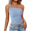 Womens Summer One Shoulder Bow Metal Buckle Tank Top