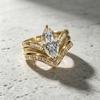 Fashion Sparkling Teardrop-shaped Inlaid Synthetic Zirconia Ring Women's Exquisite Classic Golden Wedding Banquet Jewelry Crafts